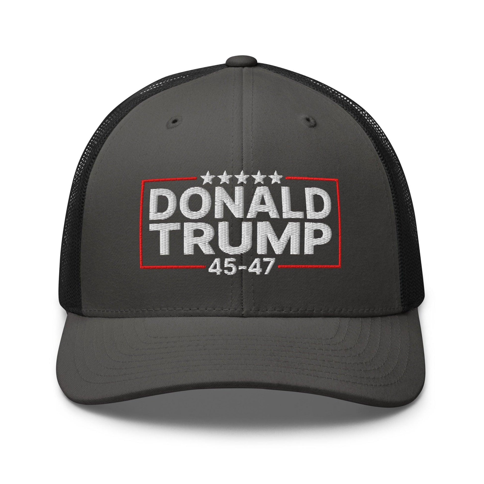 Donald Trump 45-47 Embroidered Mesh Trucker Hat - Charcoal/ Black