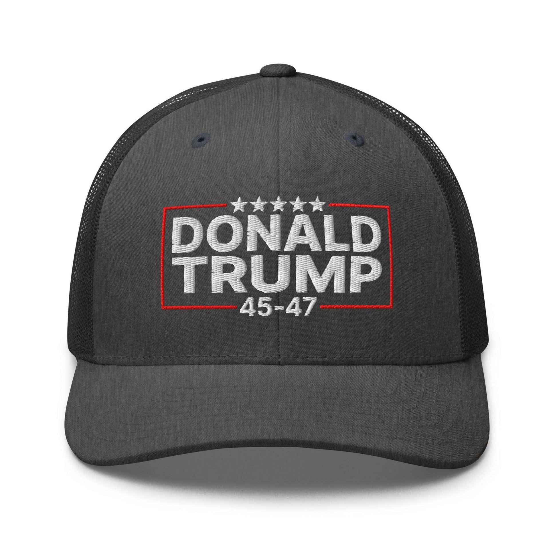 Donald Trump 45-47 Embroidered Mesh Trucker Hat - Dark Heather Gray