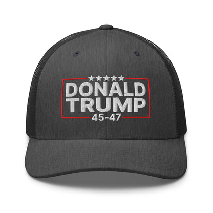Donald Trump 45-47 Embroidered Mesh Trucker Hat - Dark Heather Gray
