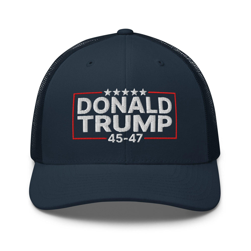Donald Trump 45-47 Embroidered Mesh Trucker Hat - Navy