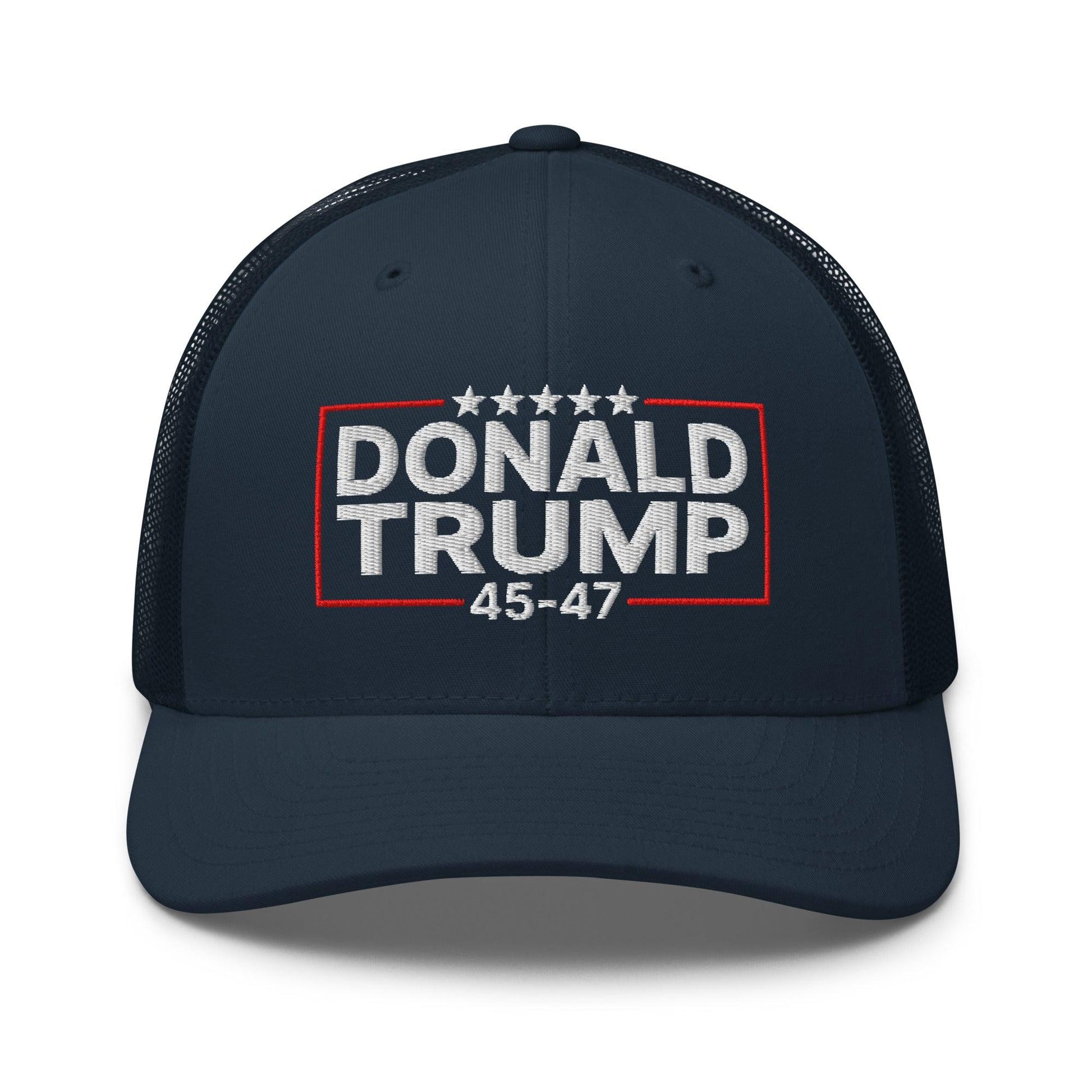 Donald Trump 45-47 Embroidered Mesh Trucker Hat - Navy