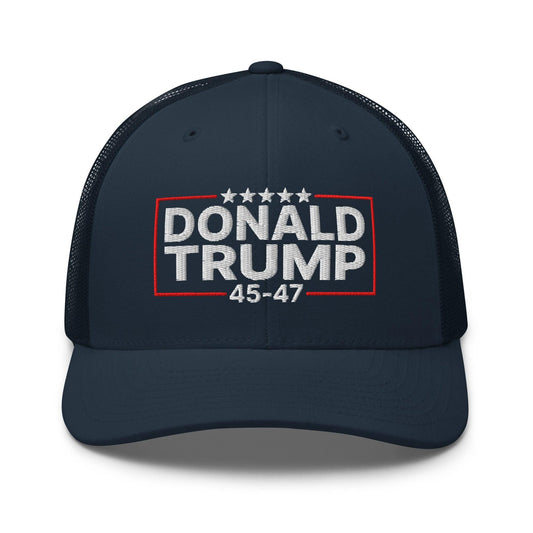 Donald Trump 45-47 Embroidered Mesh Trucker Hat - Navy