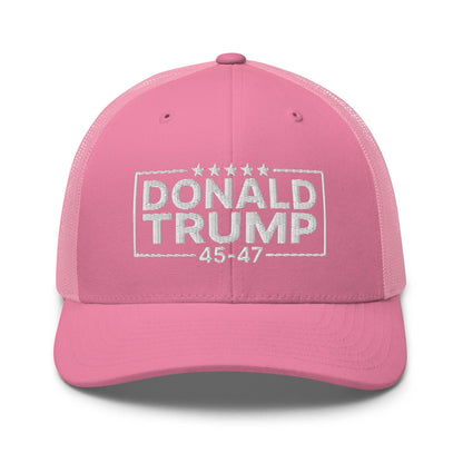 Donald Trump 45-47 Embroidered Mesh Trucker Hat - Pink
