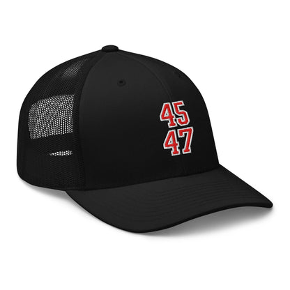 Donald Trump 45-47 Embroidered Mesh Trucker Hat Red/White