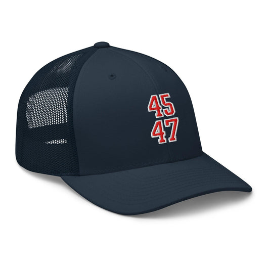 Donald Trump 45-47 Embroidered Mesh Trucker Hat Red/White