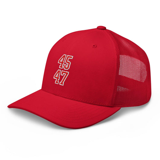Donald Trump 45-47 Embroidered Mesh Trucker Hat Red/White