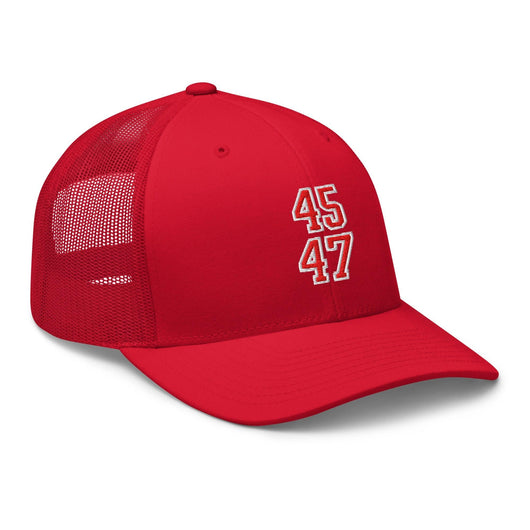 Donald Trump 45-47 Embroidered Mesh Trucker Hat Red/White