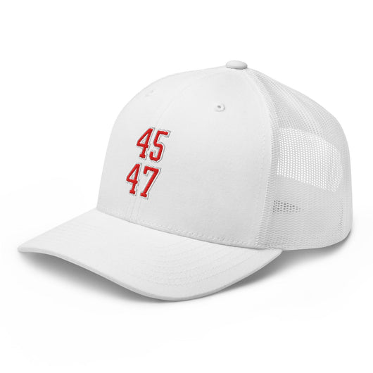 Donald Trump 45-47 Embroidered Mesh Trucker Hat Red/White