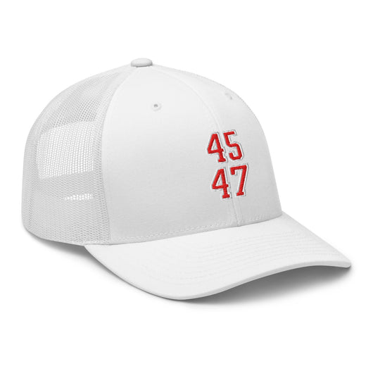 Donald Trump 45-47 Embroidered Mesh Trucker Hat Red/White