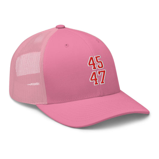 Donald Trump 45-47 Embroidered Mesh Trucker Hat Red/White