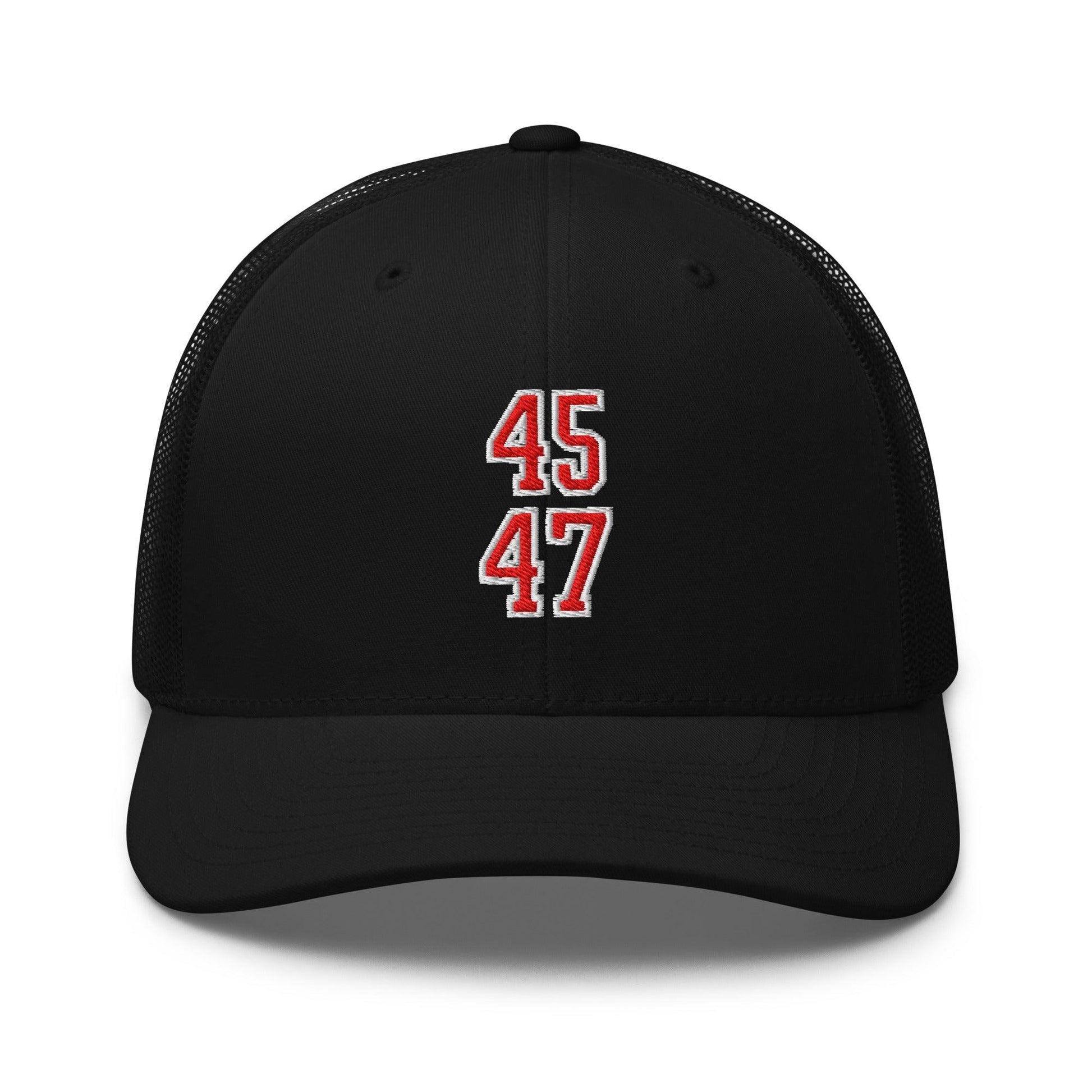 Donald Trump 45-47 Embroidered Mesh Trucker Hat Red/White - Black