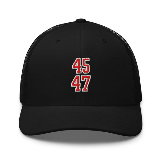 Donald Trump 45-47 Embroidered Mesh Trucker Hat Red/White - Black