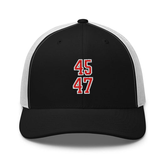 Donald Trump 45-47 Embroidered Mesh Trucker Hat Red/White - Black/ White