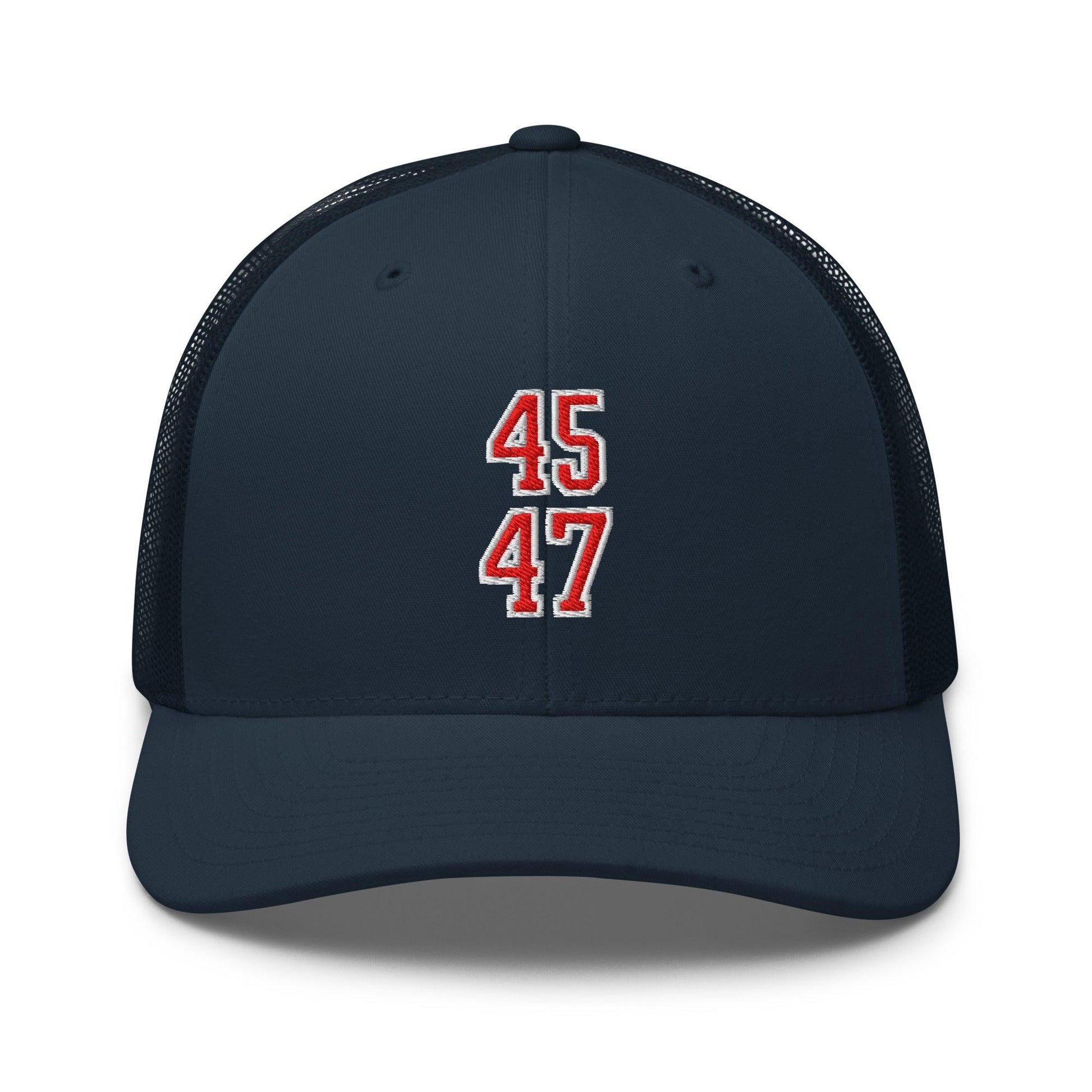 Donald Trump 45-47 Embroidered Mesh Trucker Hat Red/White - Navy
