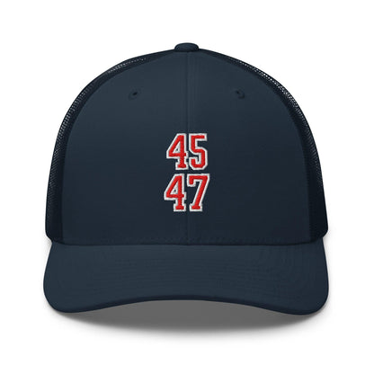 Donald Trump 45-47 Embroidered Mesh Trucker Hat Red/White - Navy