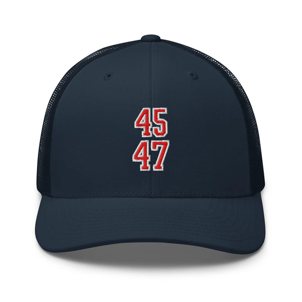 Donald Trump 45-47 Embroidered Mesh Trucker Hat Red/White - Navy