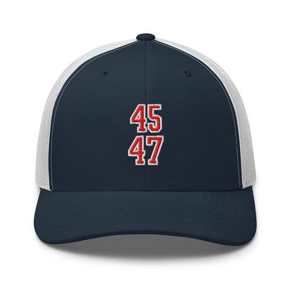 Donald Trump 45-47 Embroidered Mesh Trucker Hat Red/White - Navy/ White