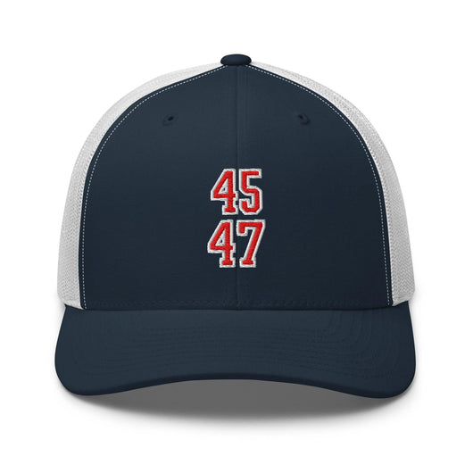 Donald Trump 45-47 Embroidered Mesh Trucker Hat Red/White - Navy/ White