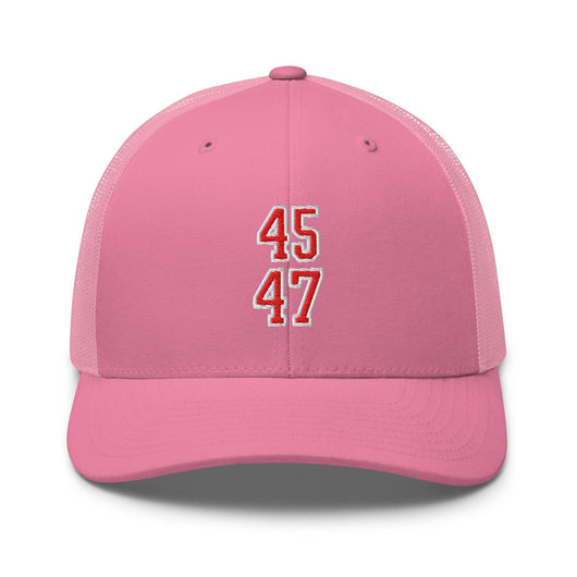 Donald Trump 45-47 Embroidered Mesh Trucker Hat Red/White - Pink