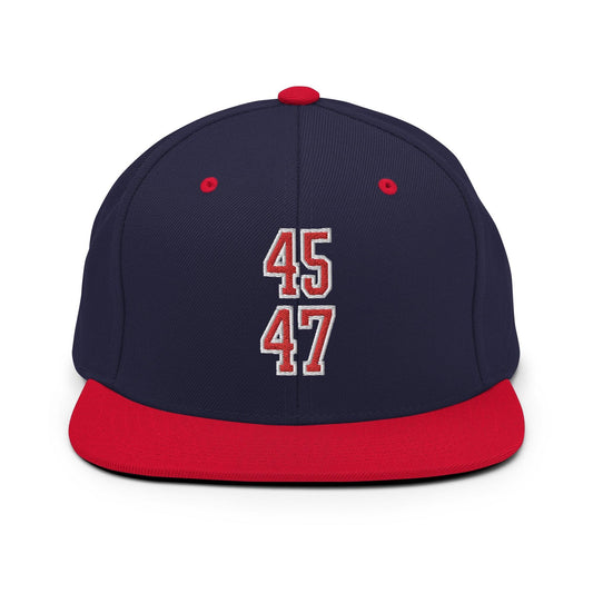 Donald Trump 45-47 Flat Bill Brim Snapback Hat - Navy/ Red - Headwear