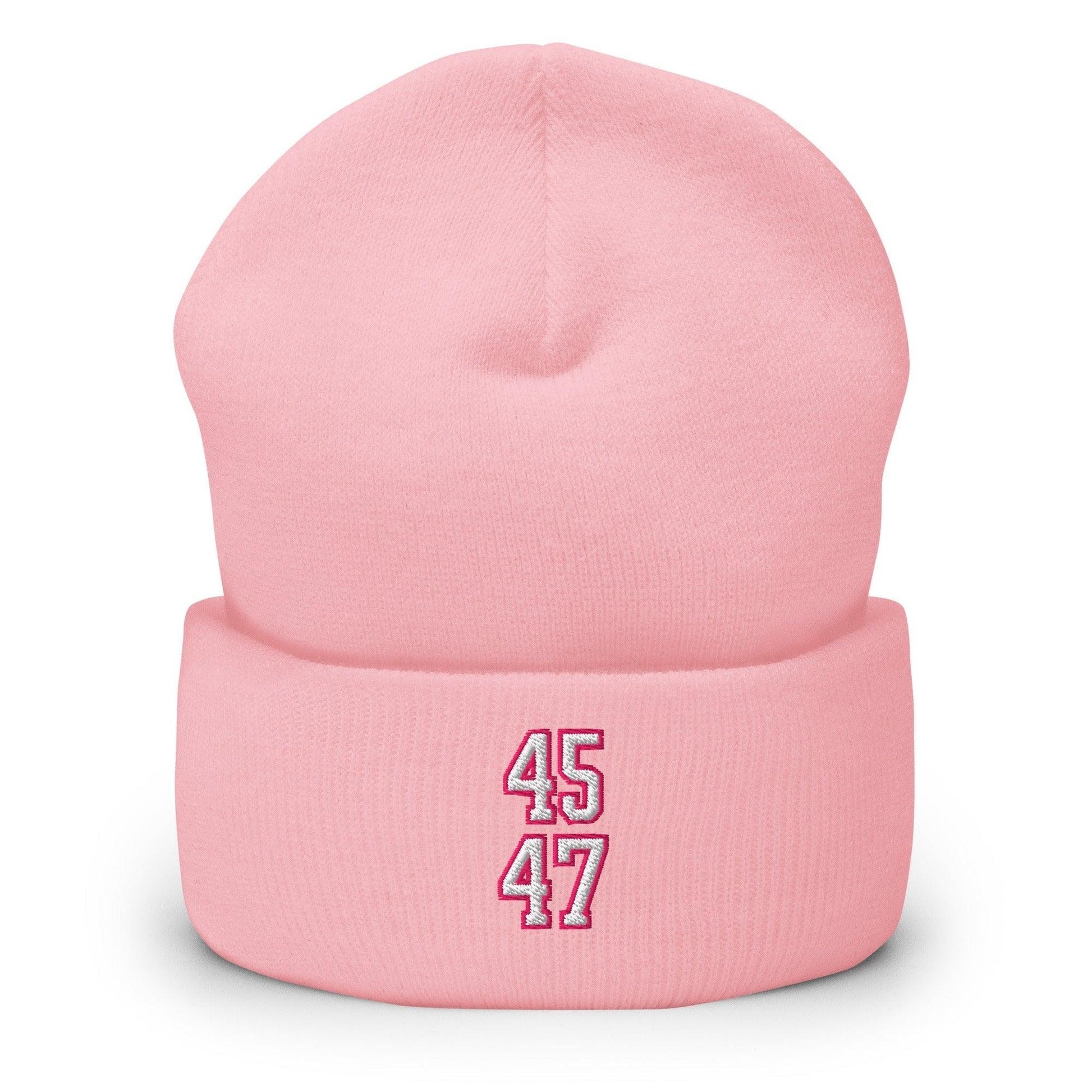 Donald Trump 45-47 Knit Cuffed Beanie - Baby Pink