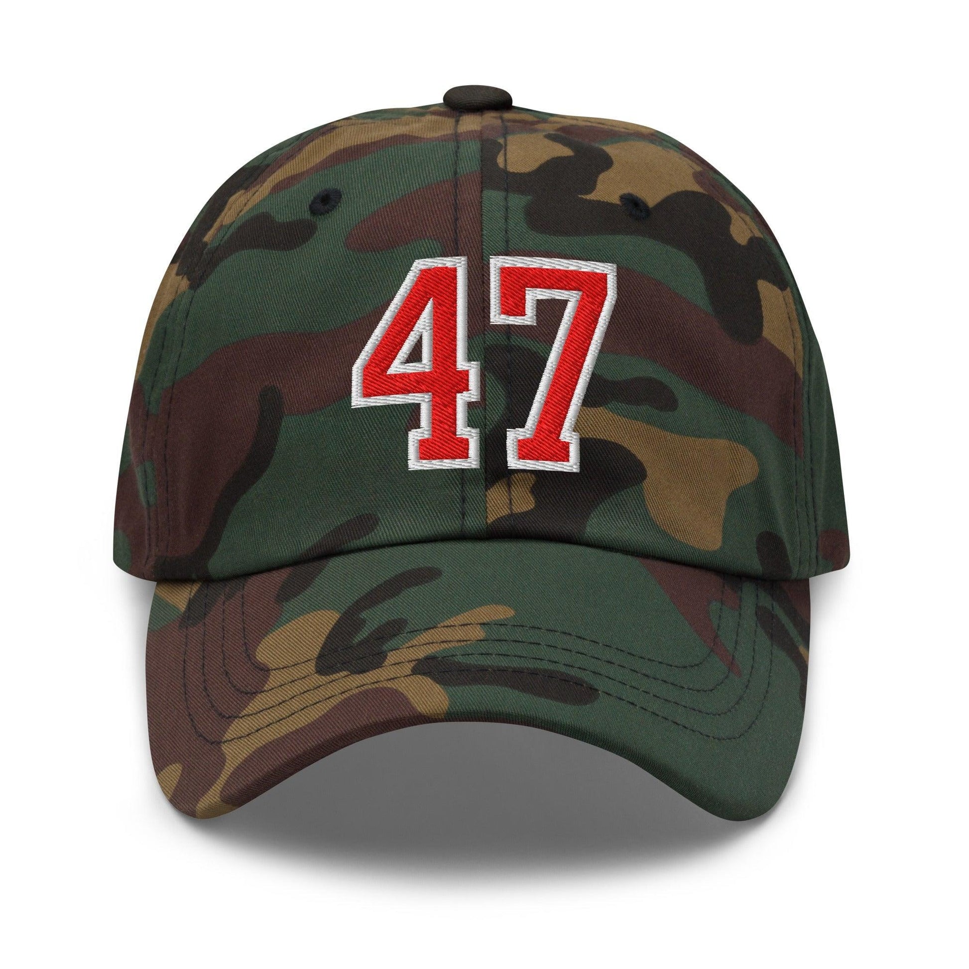 Donald Trump 47 Embroidered Dad Hat Red/White - Green Camo