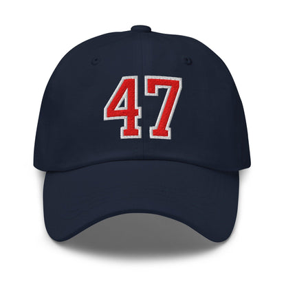Donald Trump 47 Embroidered Dad Hat Red/White - Navy
