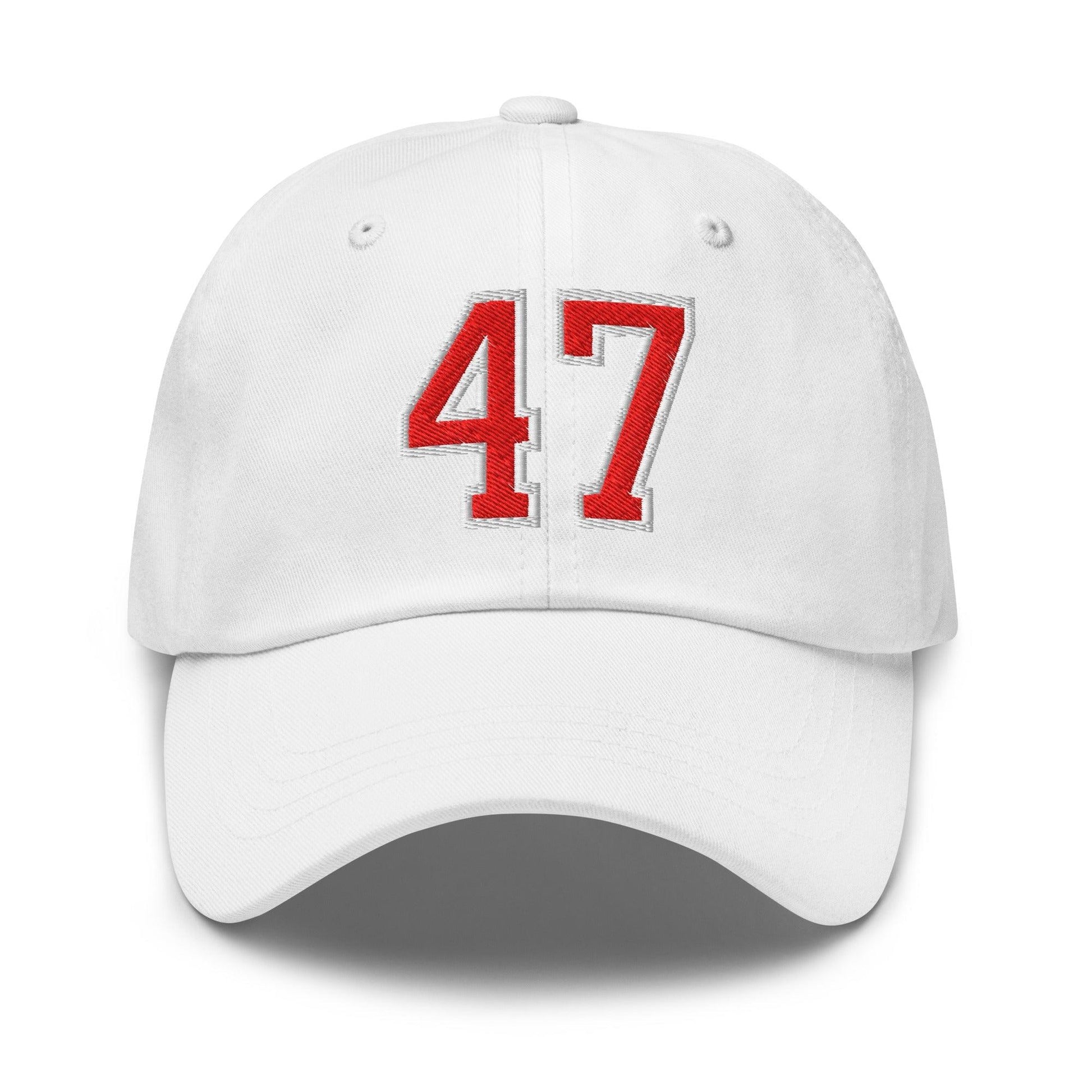 Donald Trump 47 Embroidered Dad Hat Red/White - White