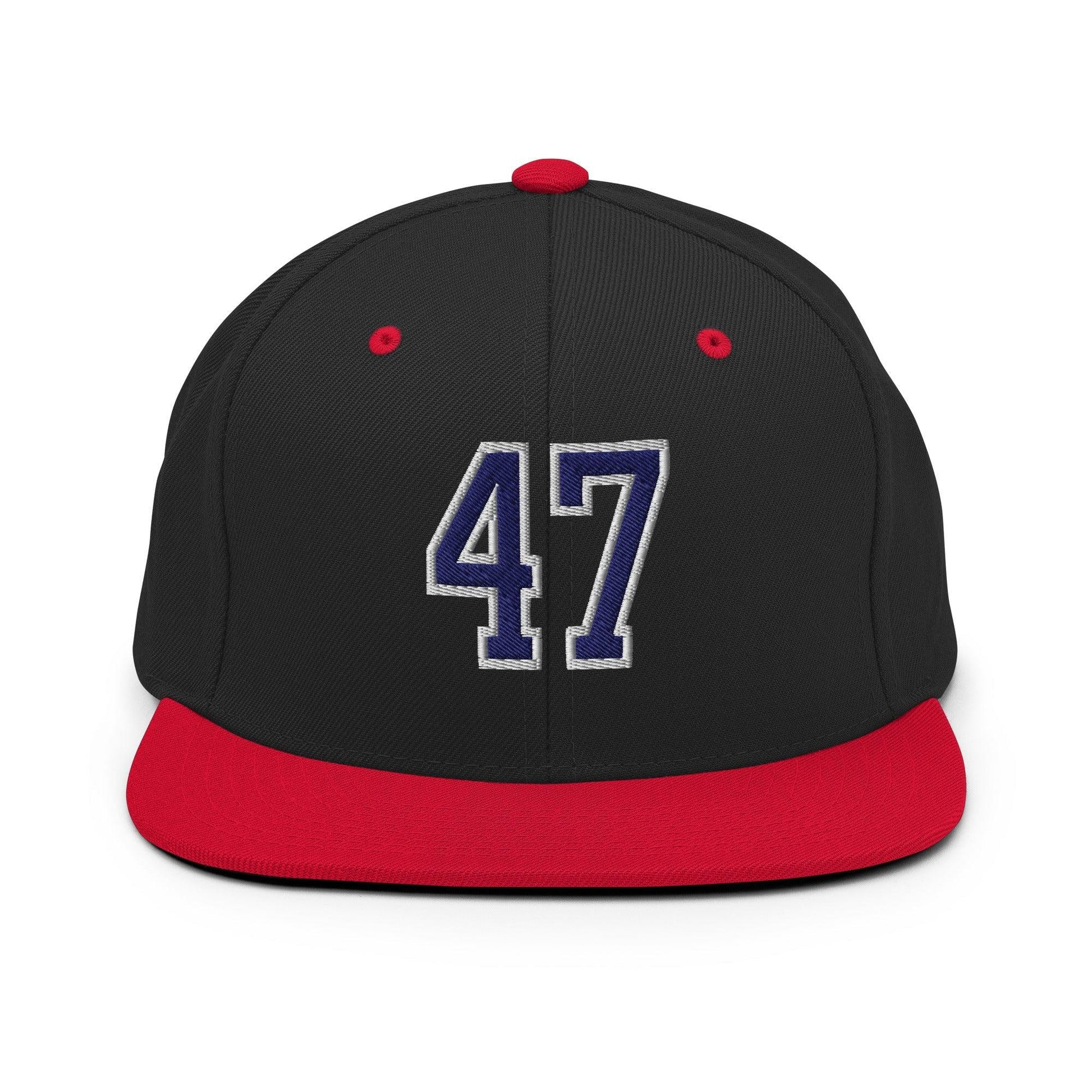 Donald Trump 47 Embroidered Flat Bill Brim Snapback Hat Blue/White - Black/ Red