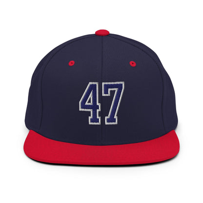 Donald Trump 47 Embroidered Flat Bill Brim Snapback Hat Blue/White - Navy/ Red