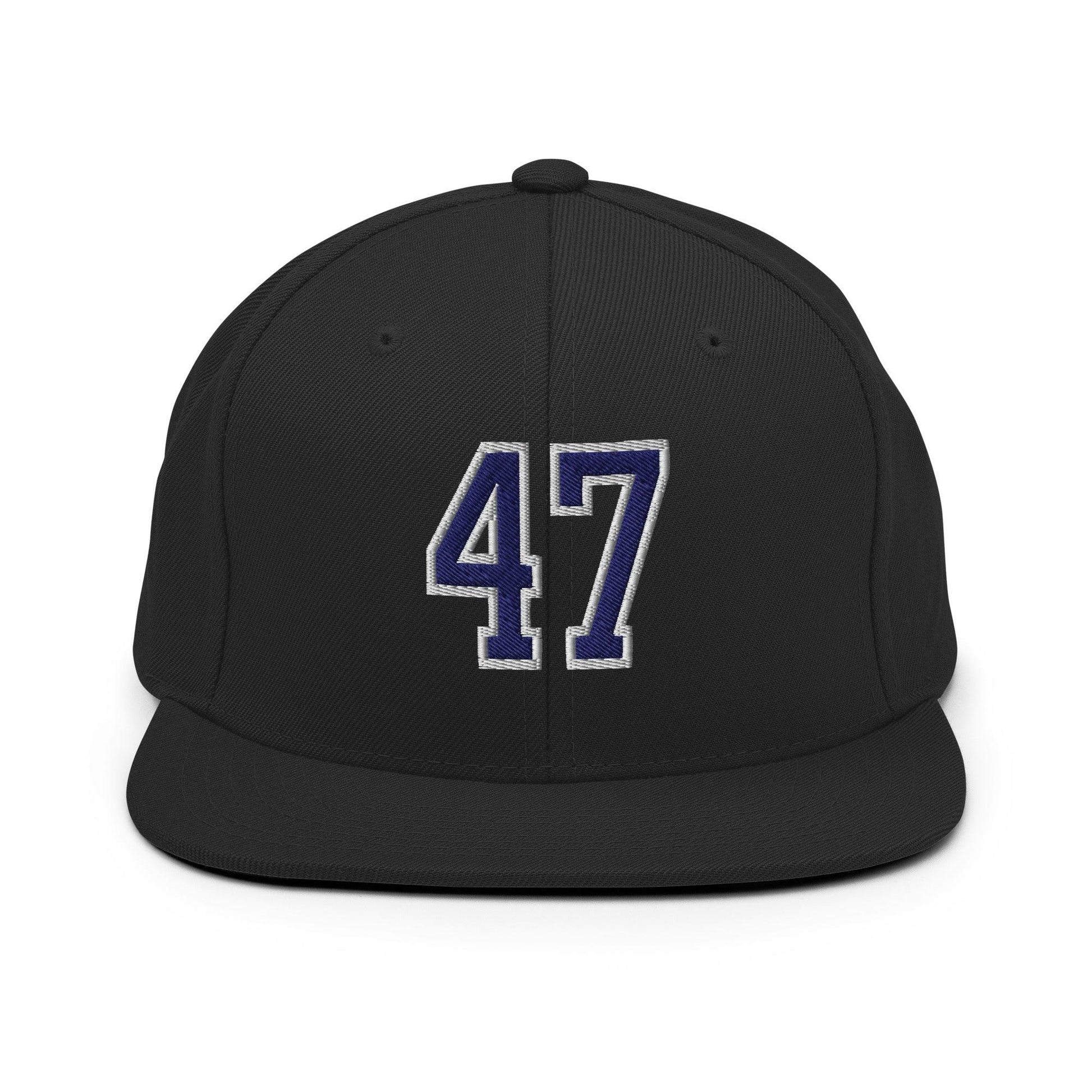 Donald Trump 47 Embroidered Flat Bill Brim Snapback Hat Blue/White - Black