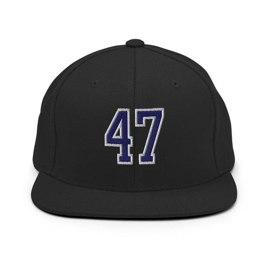 Donald Trump 47 Embroidered Flat Bill Brim Snapback Hat Blue/White - Black