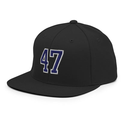 Donald Trump 47 Embroidered Flat Bill Brim Snapback Hat Blue/White
