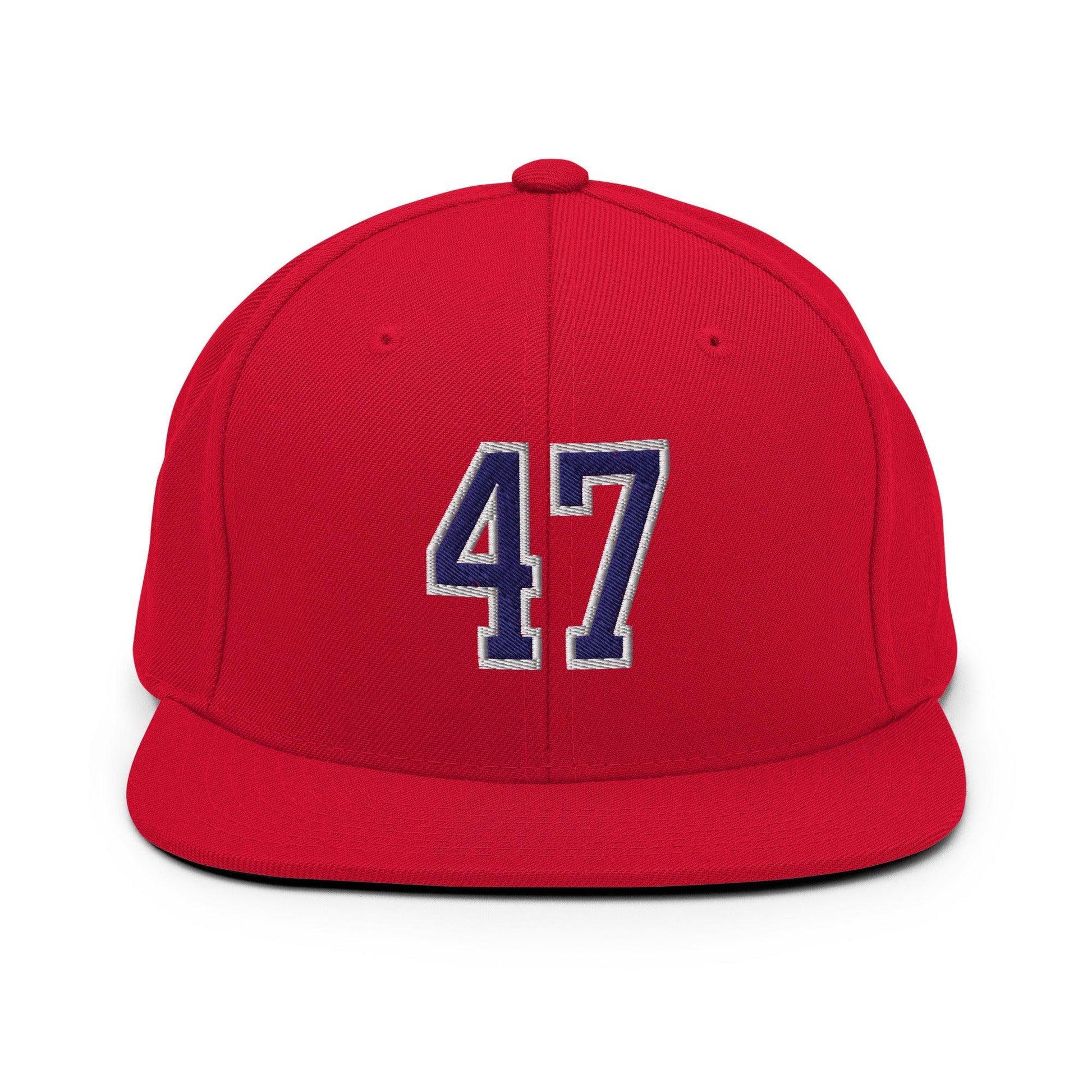 Donald Trump 47 Embroidered Flat Bill Brim Snapback Hat Blue/White - Red