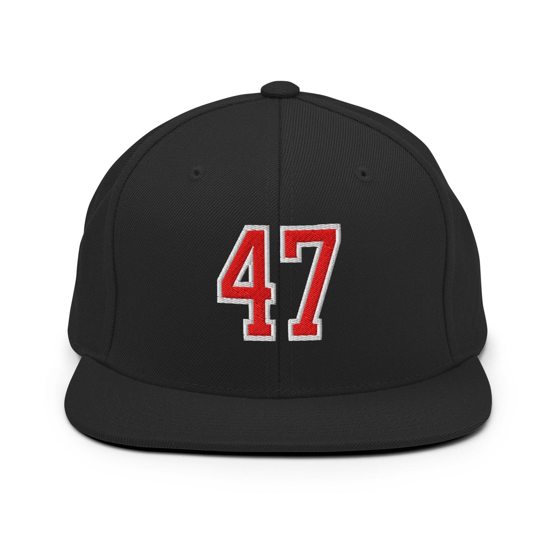 Donald Trump 47 Embroidered Flat Bill Brim Snapback Hat Red/White - Black