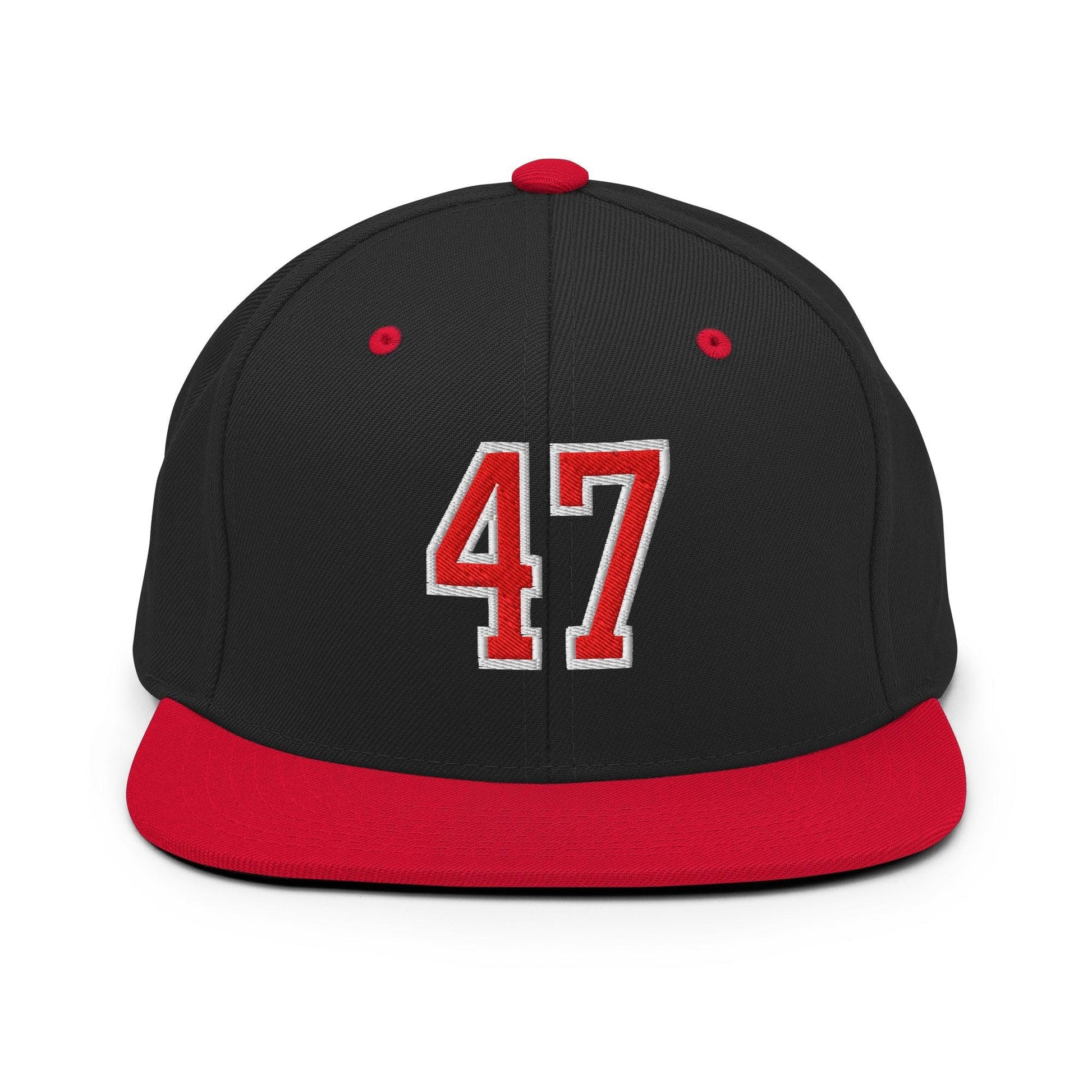 Donald Trump 47 Embroidered Flat Bill Brim Snapback Hat Red/White - Black/ Red