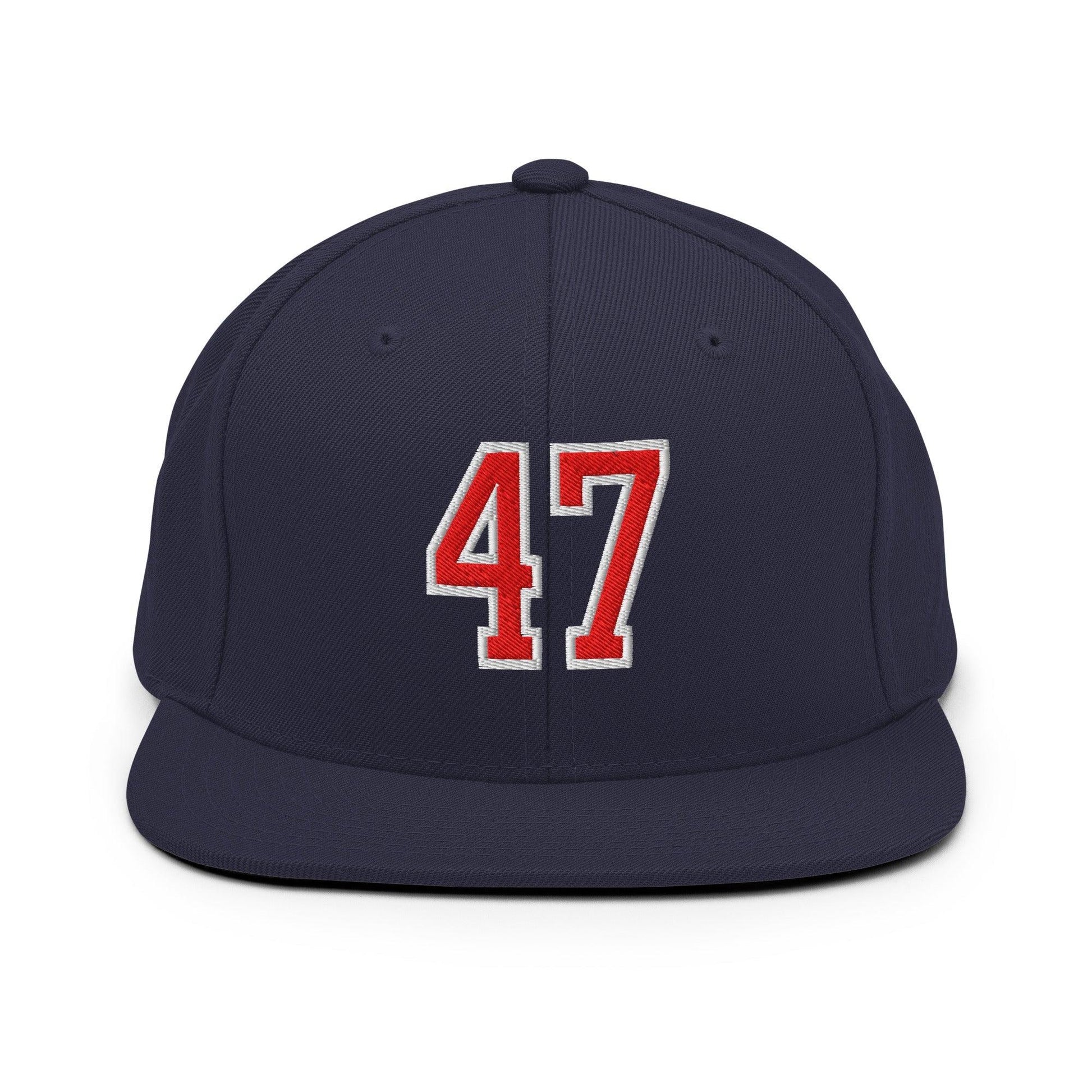 Donald Trump 47 Embroidered Flat Bill Brim Snapback Hat Red/White - Navy