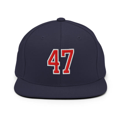 Donald Trump 47 Embroidered Flat Bill Brim Snapback Hat Red/White - Navy