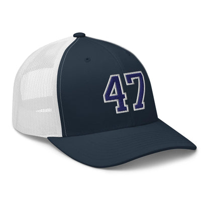 Donald Trump 47 Embroidered Mesh Trucker Hat Blue/White