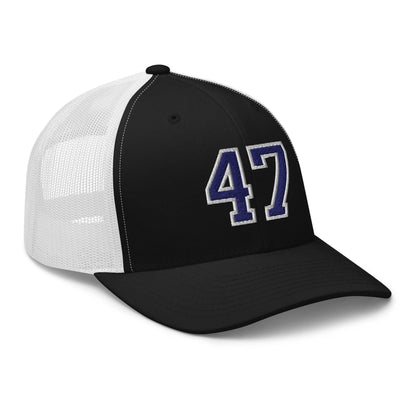 Donald Trump 47 Embroidered Mesh Trucker Hat Blue/White