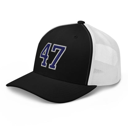 Donald Trump 47 Embroidered Mesh Trucker Hat Blue/White