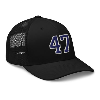 Donald Trump 47 Embroidered Mesh Trucker Hat Blue/White