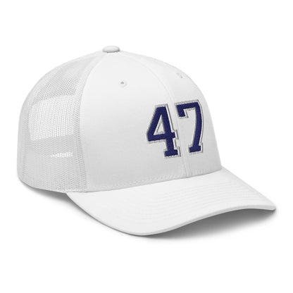 Donald Trump 47 Embroidered Mesh Trucker Hat Blue/White