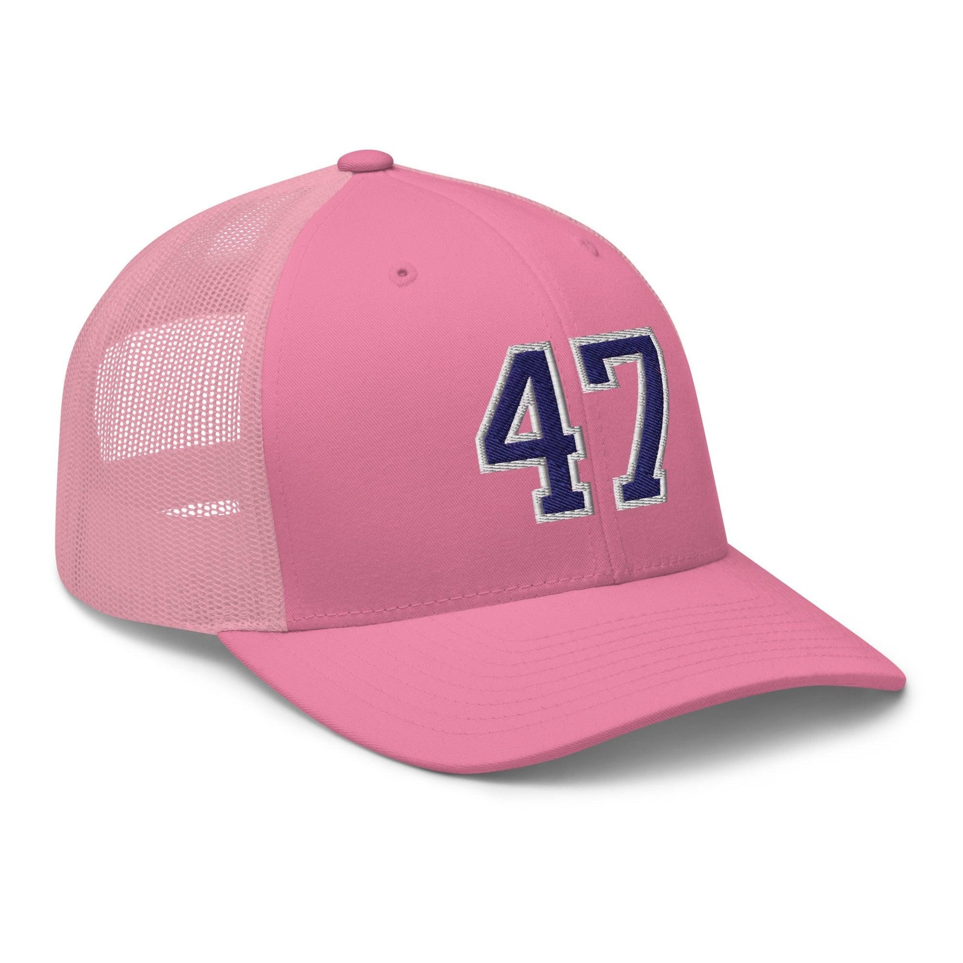 Donald Trump 47 Embroidered Mesh Trucker Hat Blue/White