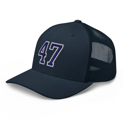 Donald Trump 47 Embroidered Mesh Trucker Hat Blue/White
