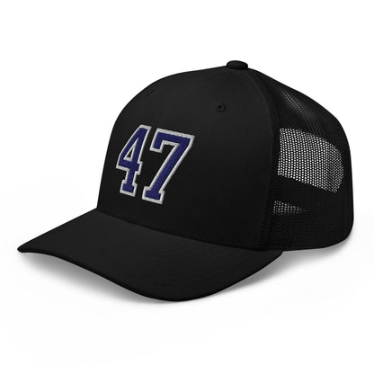 Donald Trump 47 Embroidered Mesh Trucker Hat Blue/White