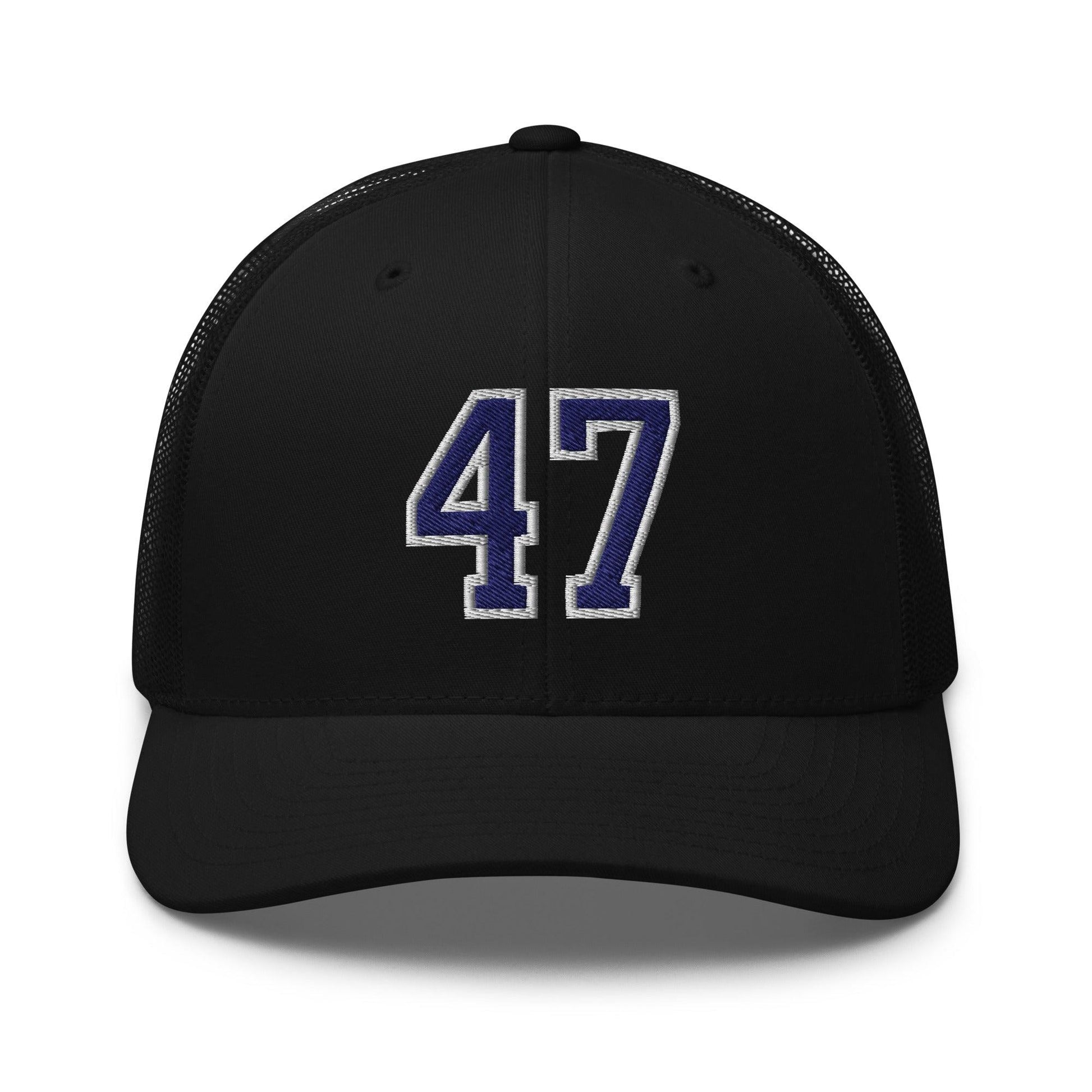 Donald Trump 47 Embroidered Mesh Trucker Hat Blue/White - Black