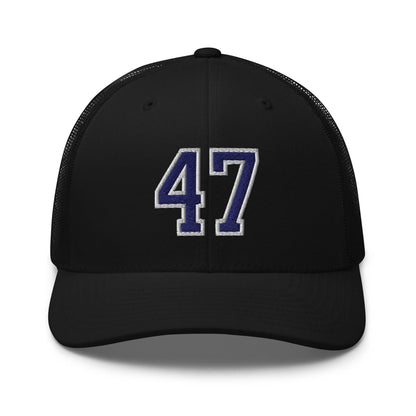 Donald Trump 47 Embroidered Mesh Trucker Hat Blue/White - Black
