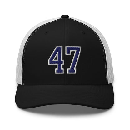 Donald Trump 47 Embroidered Mesh Trucker Hat Blue/White - Black/ White