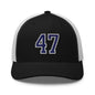 Donald Trump 47 Embroidered Mesh Trucker Hat Blue/White - Black/ White